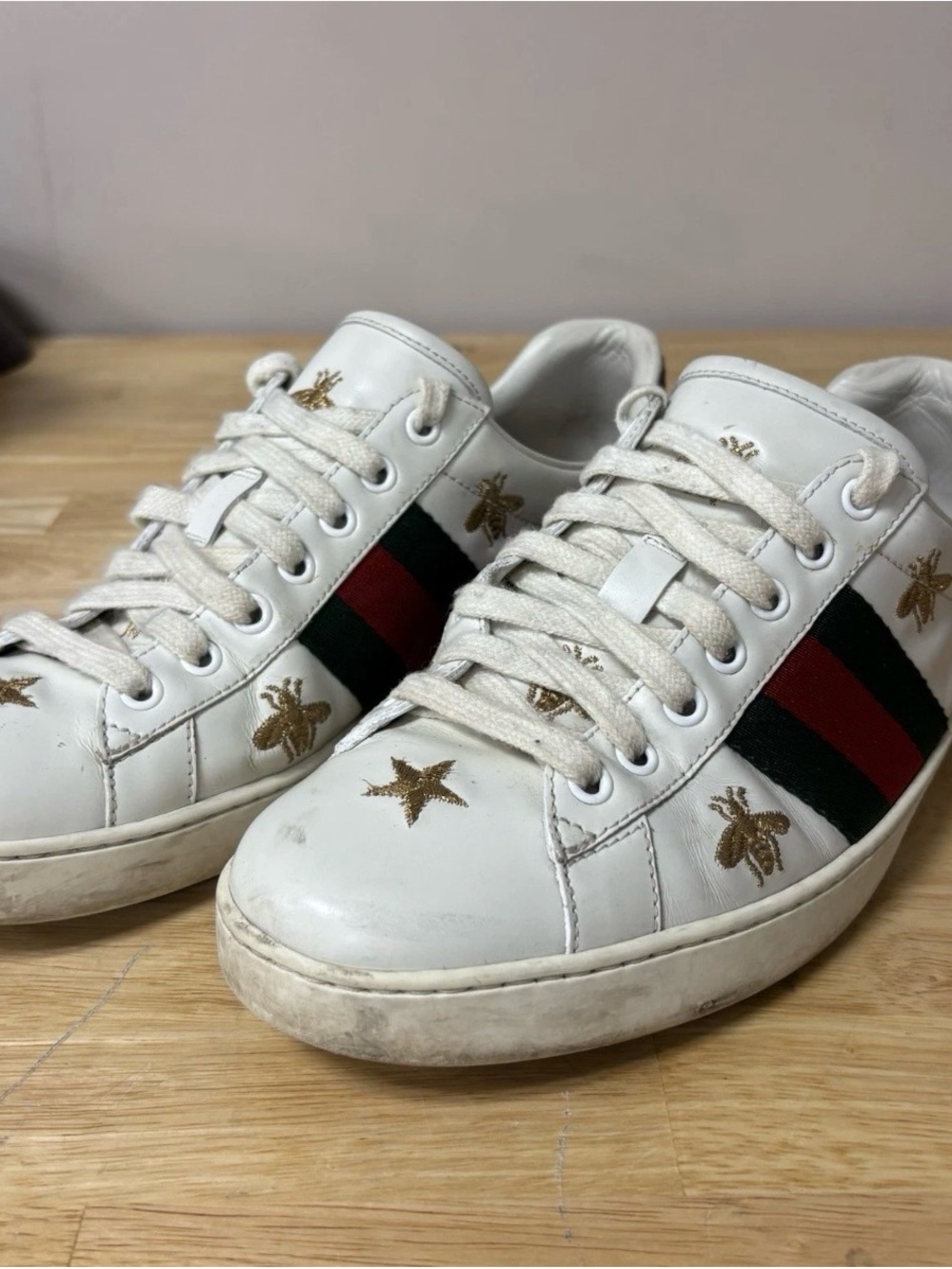 Gucci Men's Ace Bee Embroidered Sneakers, Size 7.5